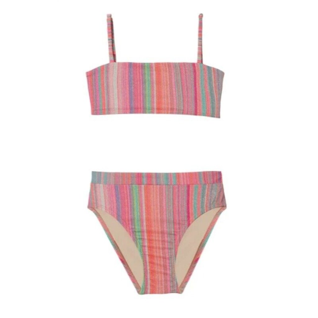 Nwt Pilyq 4 Girls Gigi High Waist Bikini Newport Stripe 118573